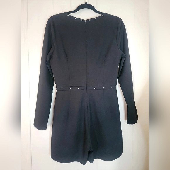 Lucy Paris Grey Long Sleeve Romper Plunge Studded Sexy Playsuit Medium - Picture 2 of 7